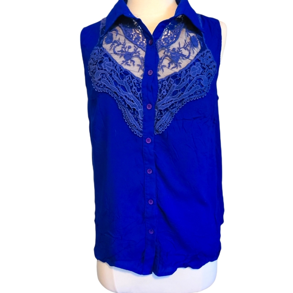 Womens Blue Top Sleeveless